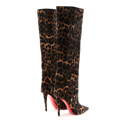 Christian Louboutin Pony Hair Leopard Print Astrilarge Botta Knee Boots 41 Brown Black 5 of 7