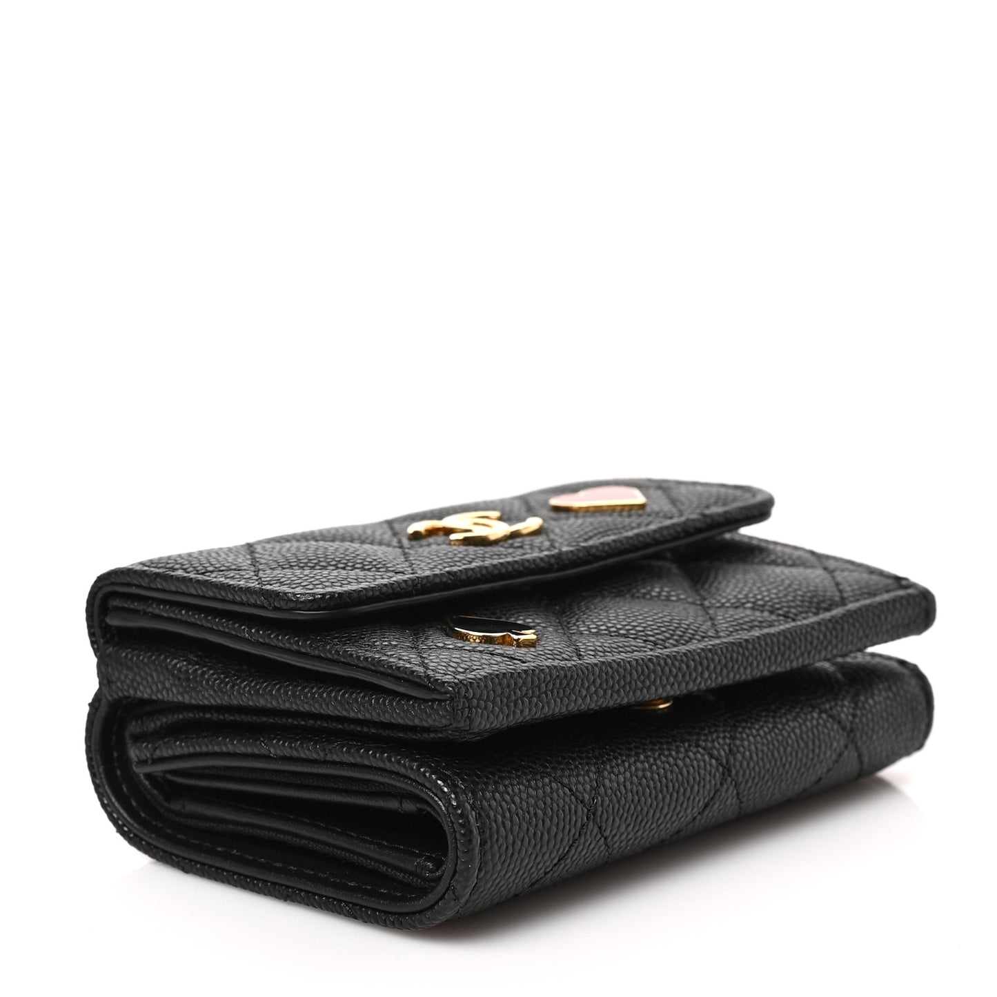 Caviar Quilted Enamel Coco Casino Double Flap Wallet Black