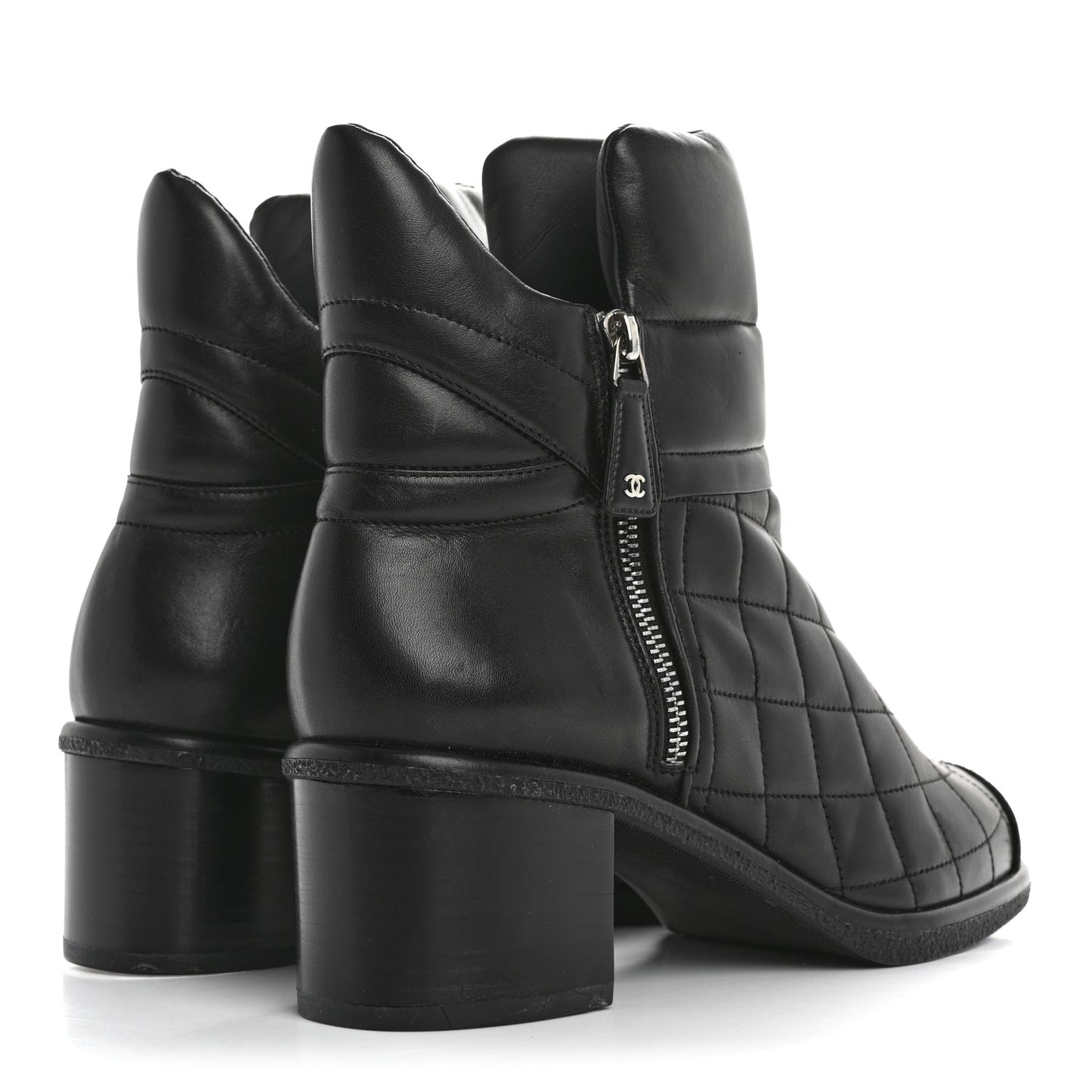 Lambskin Velvet Quilted Cap Toe Short Boots 40 Black