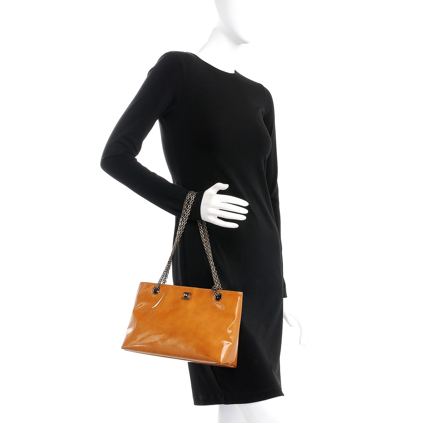 Patent Bijoux Chain Shoulder Bag Yellow