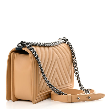 Chanel Calfskin Chevron Quilted New Medium Boy Flap Beige 3 of 13