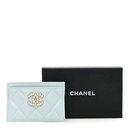 Chanel Lambskin Pearl Quilted Card Holder Light Blue 8 of 8