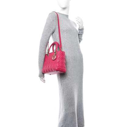 Christian Dior Lambskin Cannage Medium Lady Dior Fuchsia 2 of 13