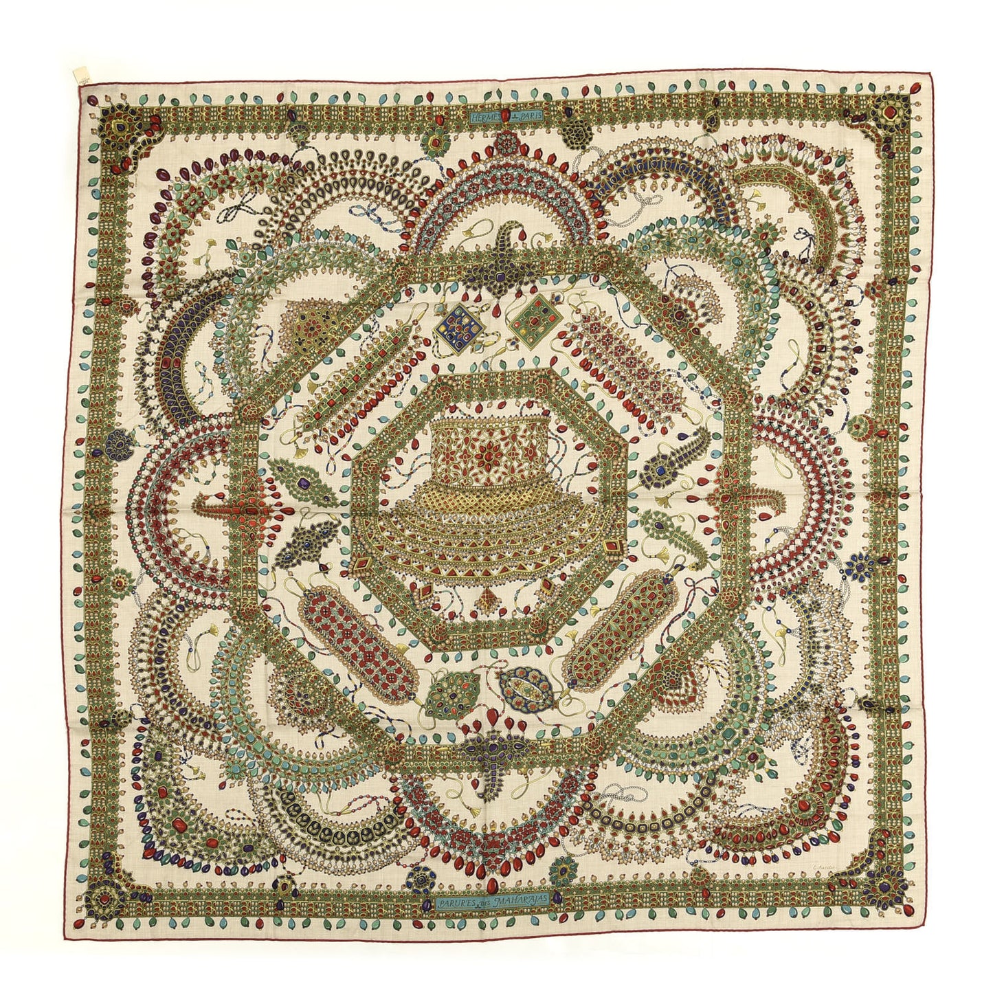 Cashmere Silk Parures Des Maharajas Shawl 140 Naturel Rouge H Vert