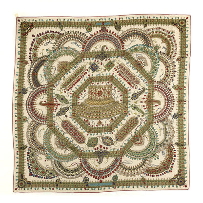 Hermes Cashmere Silk Parures Des Maharajas Shawl 140 Naturel Rouge H Vert 1 of 6