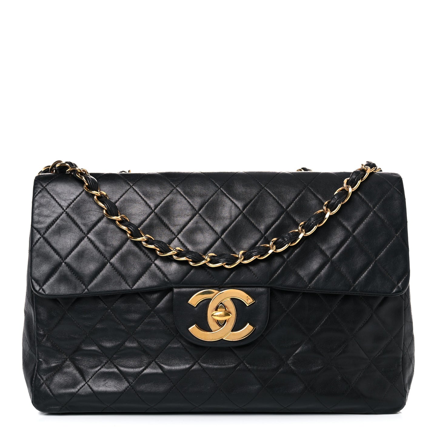 Lambskin Quilted XL Jumbo Single Flap Black