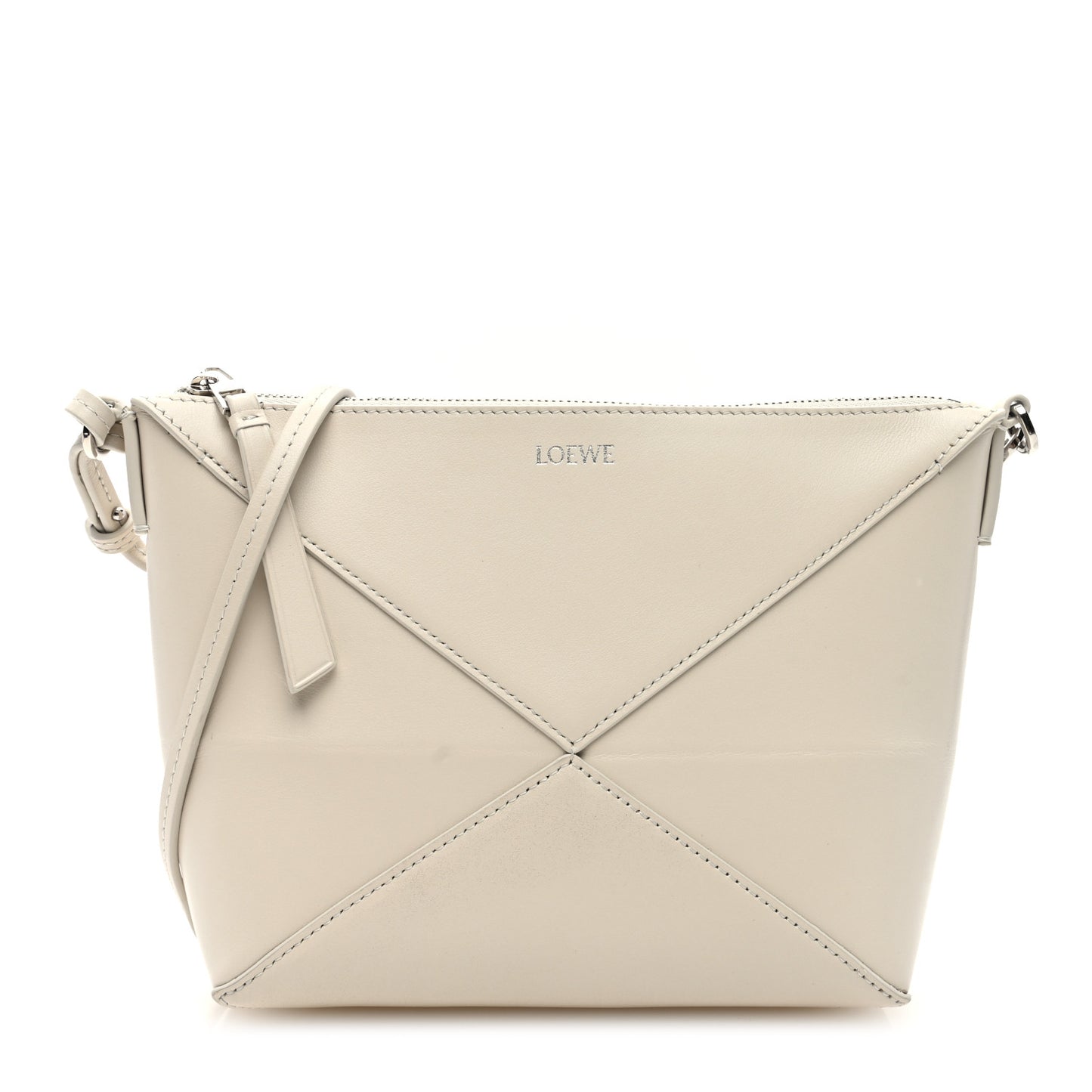 Shiny Calfskin Puzzle Fold Pouch Sea Salt
