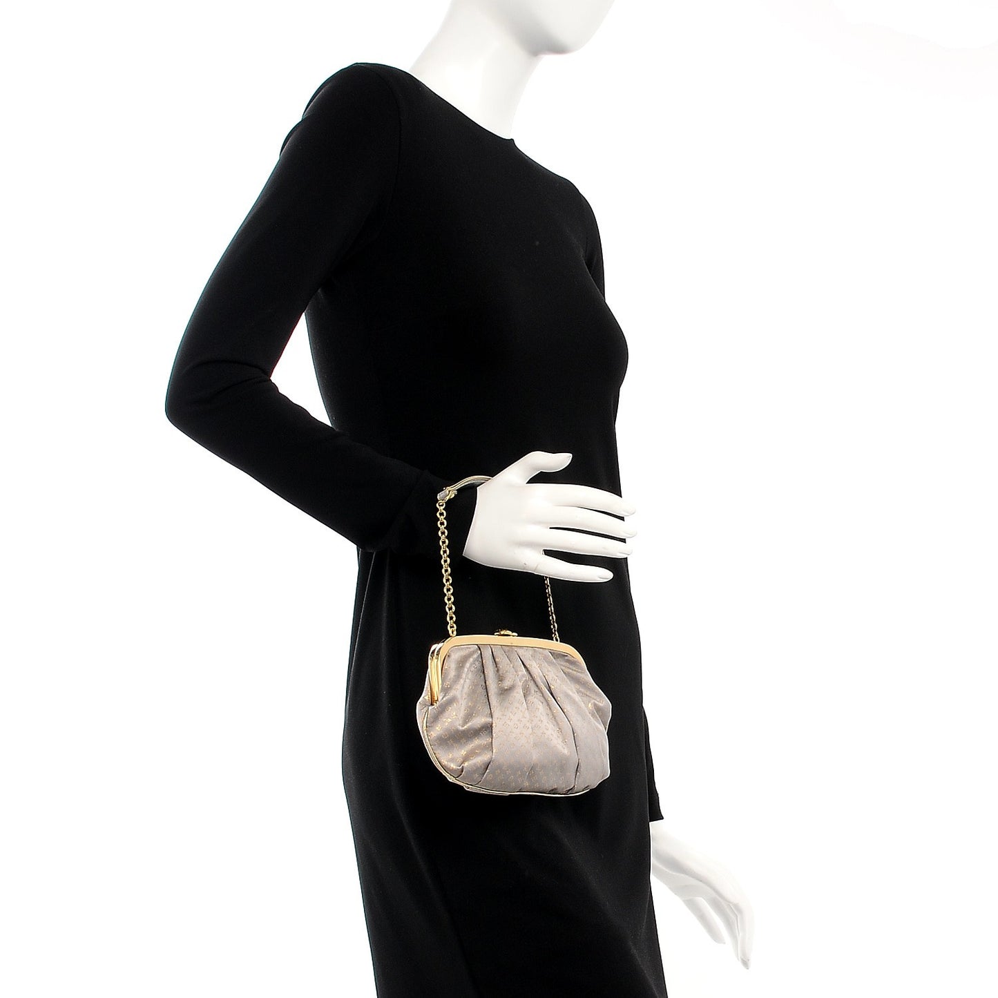 Satin Monogram Aumoniere Clutch Silver