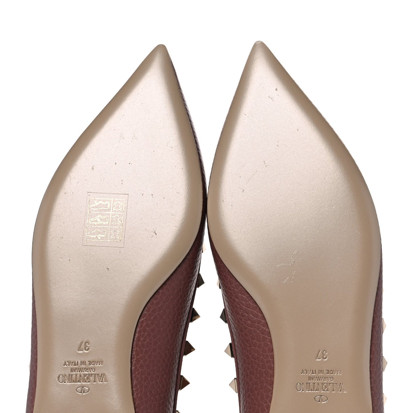Pebbled Calfskin Rockstud Ballerina Flats 37 Dark Nude
