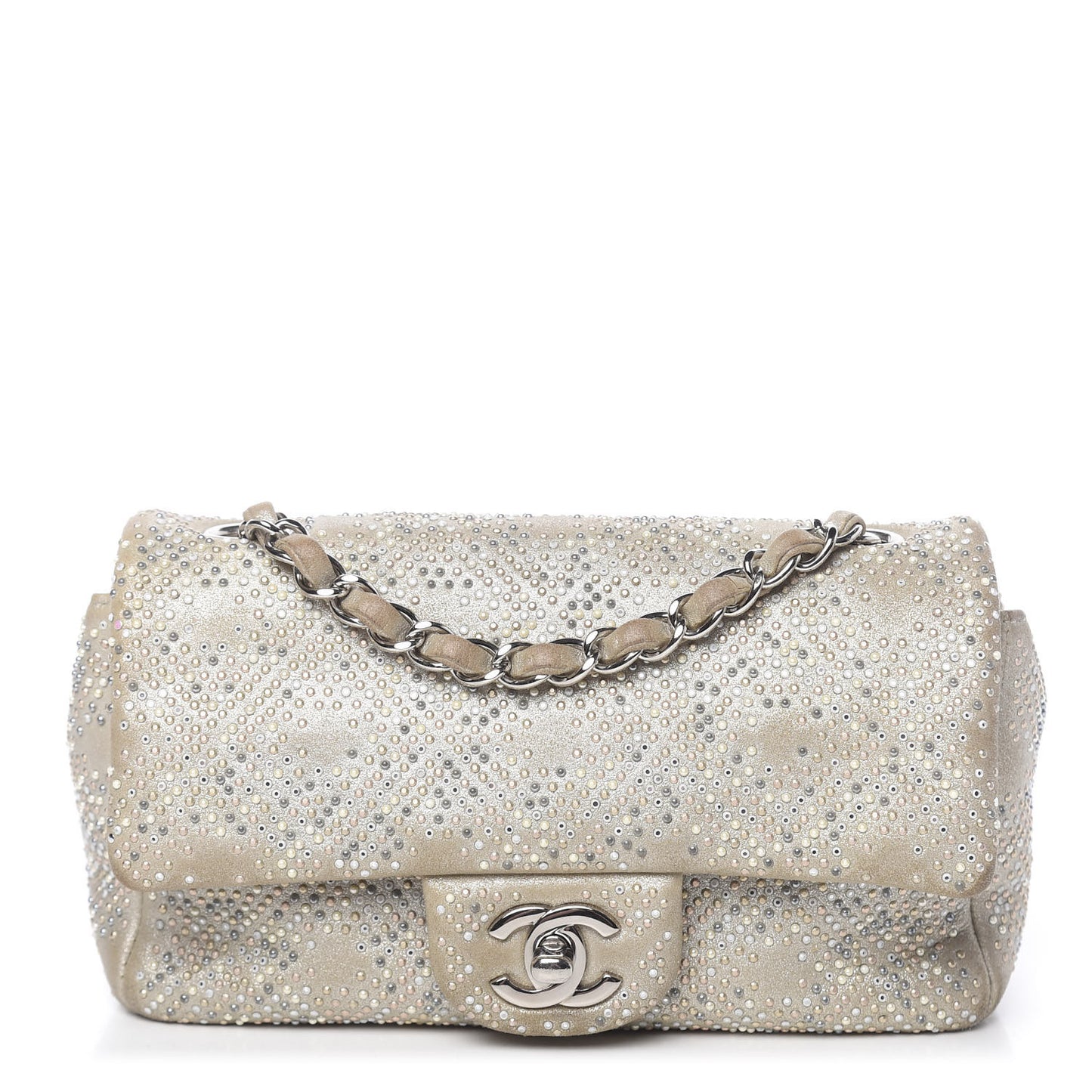 Iridescent Calfskin Studded Mini Flap Silver