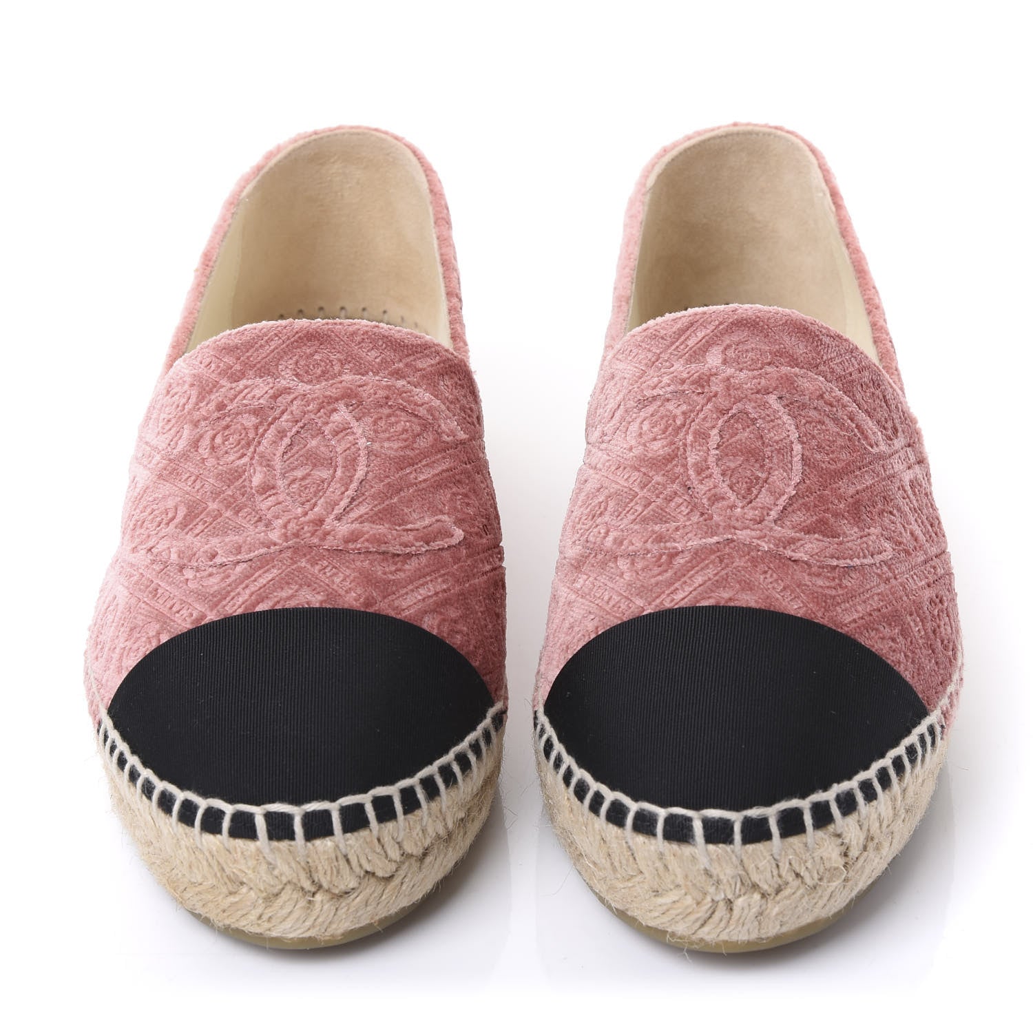 Chanel Velvet Grosgrain Quilted Camellia CC Espadrilles 39 Pink Black 2 of 9