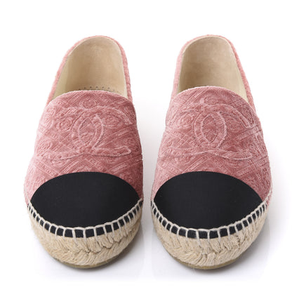 Chanel Velvet Grosgrain Quilted Camellia CC Espadrilles 39 Pink Black 2 of 9