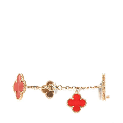 Van Cleef & Arpels 18K Yellow Gold Carnelian Tiger Eye 5 Motifs Magic Alhambra Bracelet 3 of 6