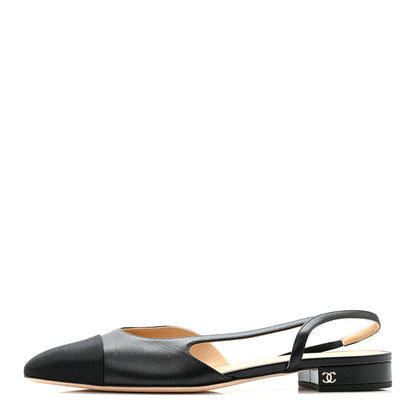 Chanel Goatskin Grosgrain Cap Toe CC Slingback Sandals 40 Black 1 of 10