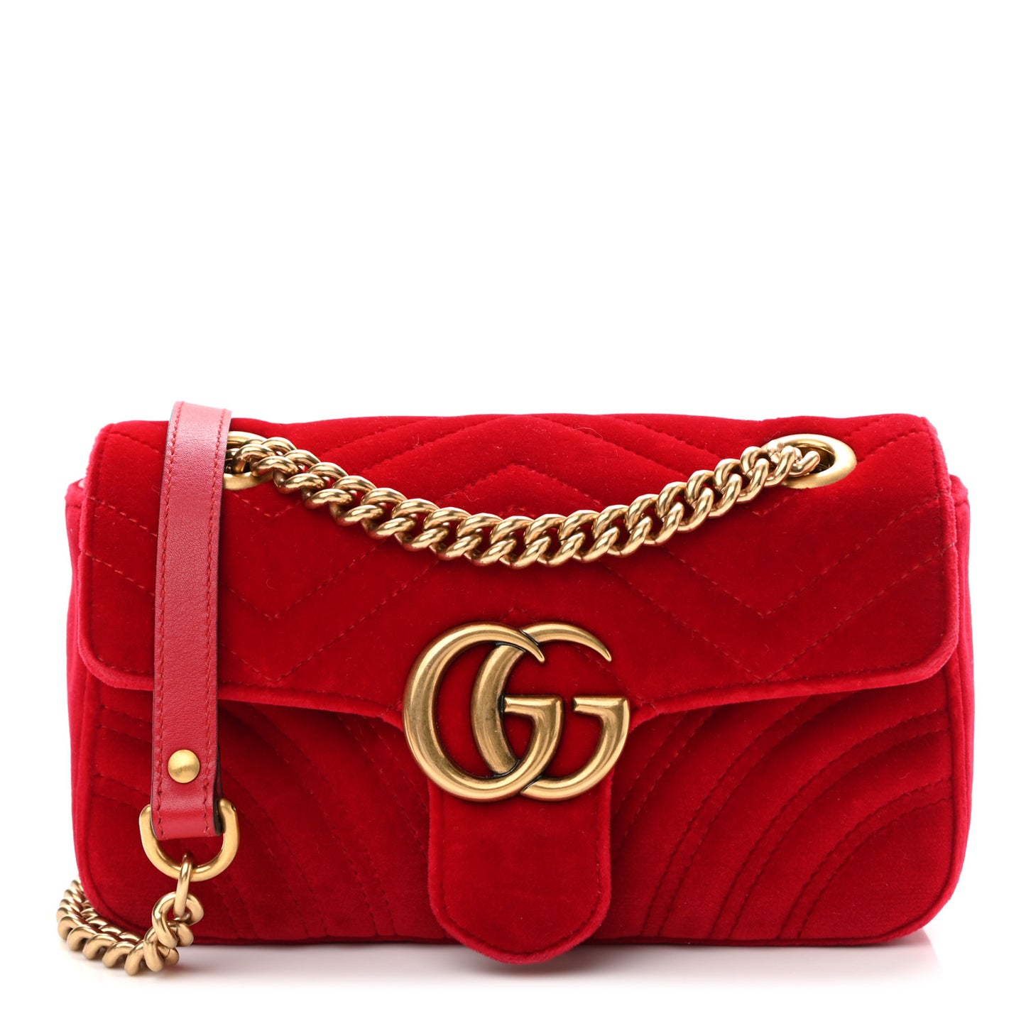 Velvet Matelasse Mini GG Marmont Shoulder Bag Hibiscus Red