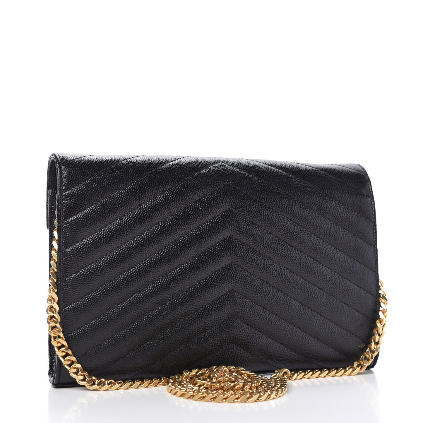 Grain De Poudre Matelasse Chevron Monogram Chain Wallet Black