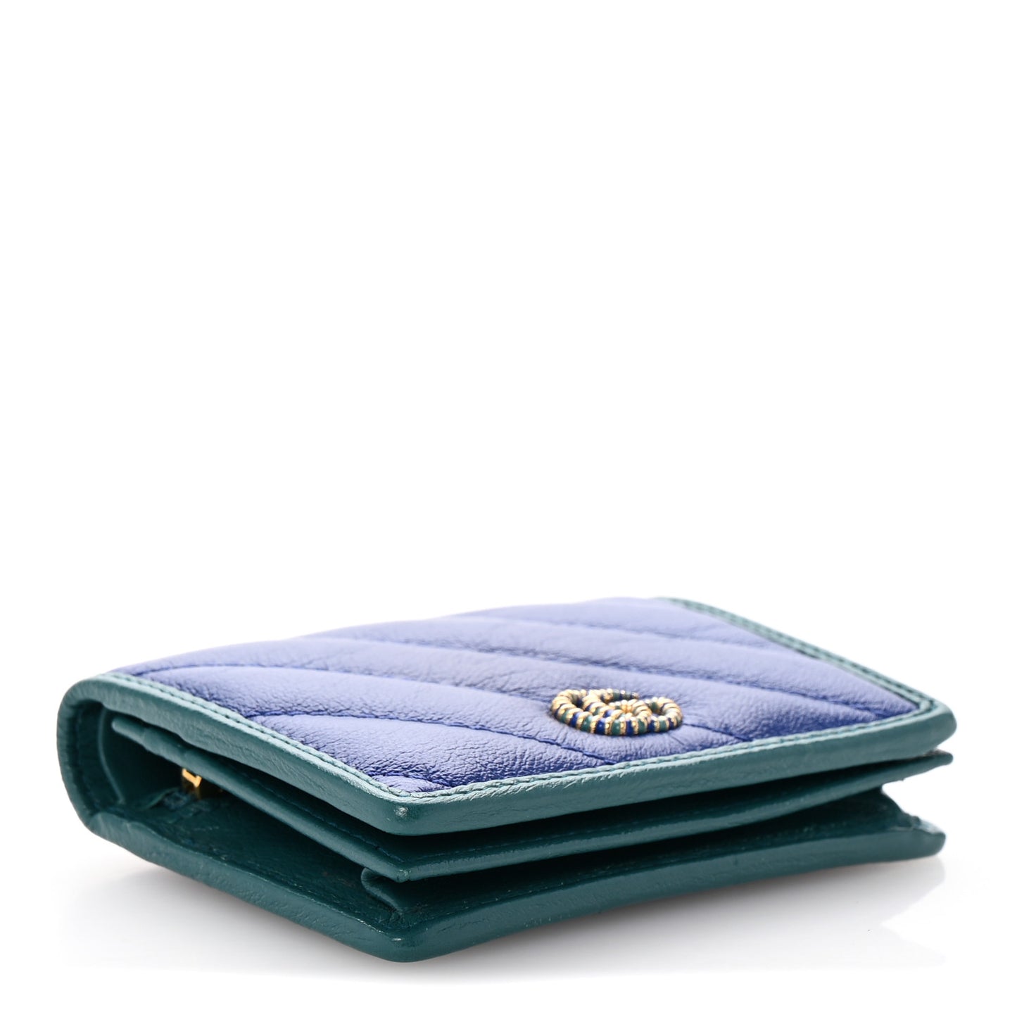 Azalea Calfskin Enamel Matelasse Diagonal Torchon GG Marmont Card Case Imperial Blue Pavone