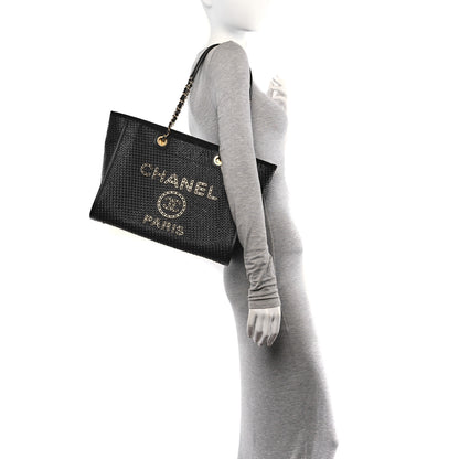 Chanel Straw Raffia Calfskin Chain Small Deauville Tote Black 2 of 10