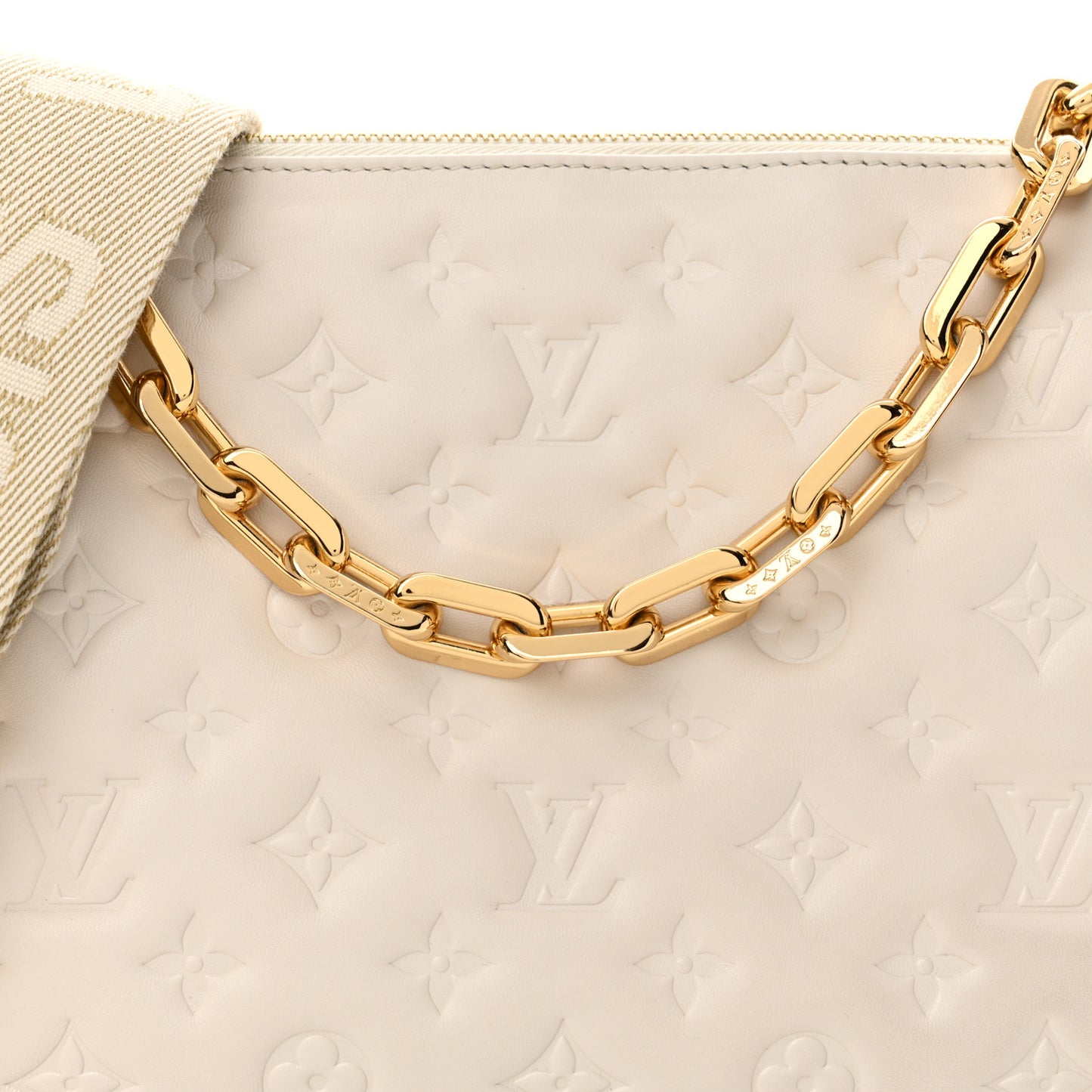 Lambskin Embossed Monogram Coussin PM Beige Cream