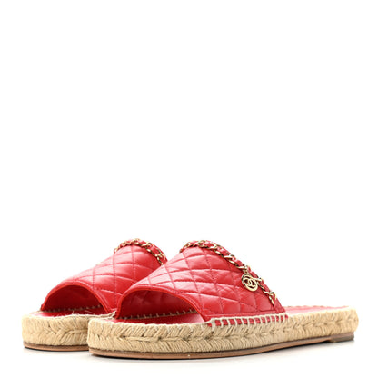 Chanel Lambskin Quilted CC Espadrille Slip On Sandals 39 Red 3 of 11