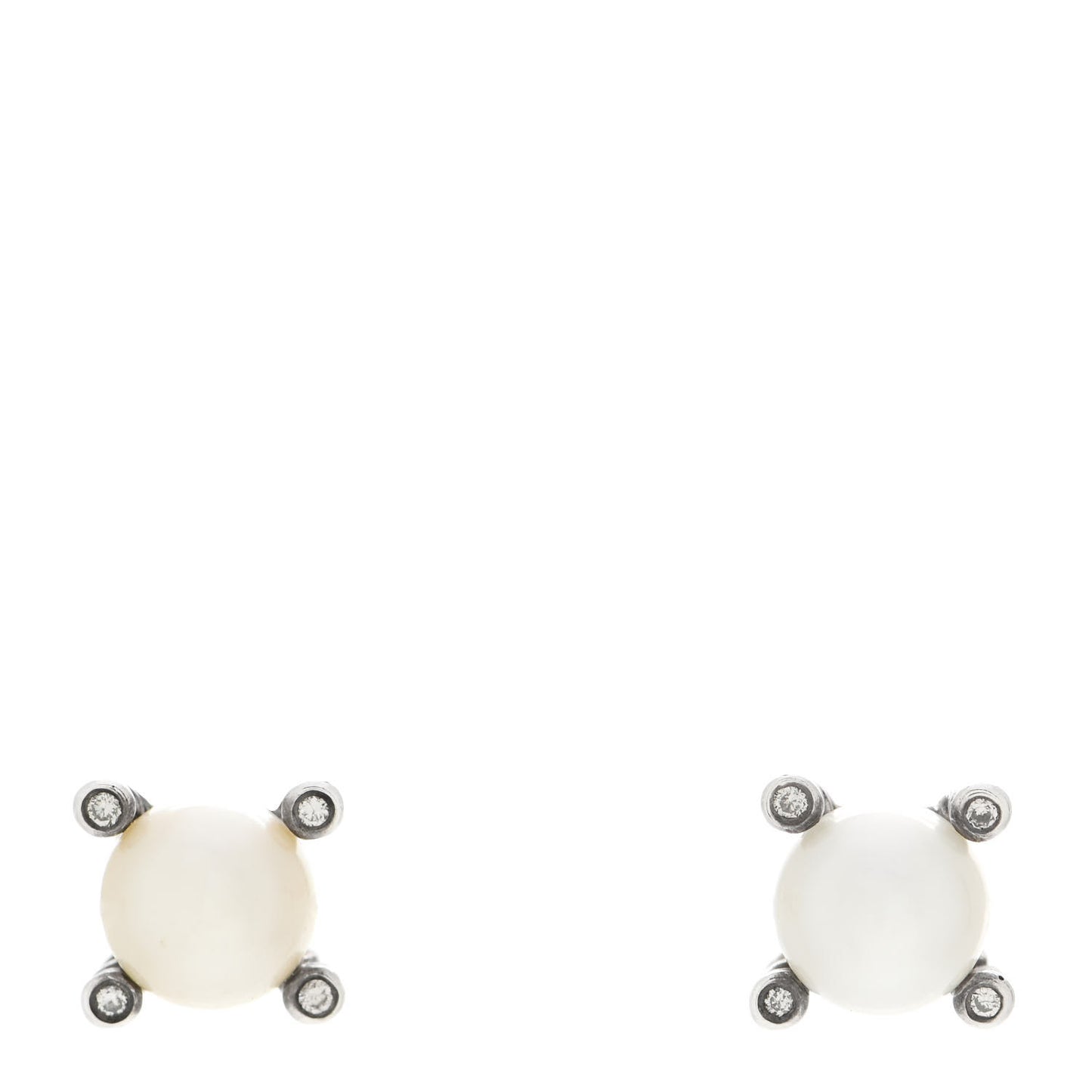 Sterling Silver Diamond Pearl 6-6.5mm Cable Stud Earrings