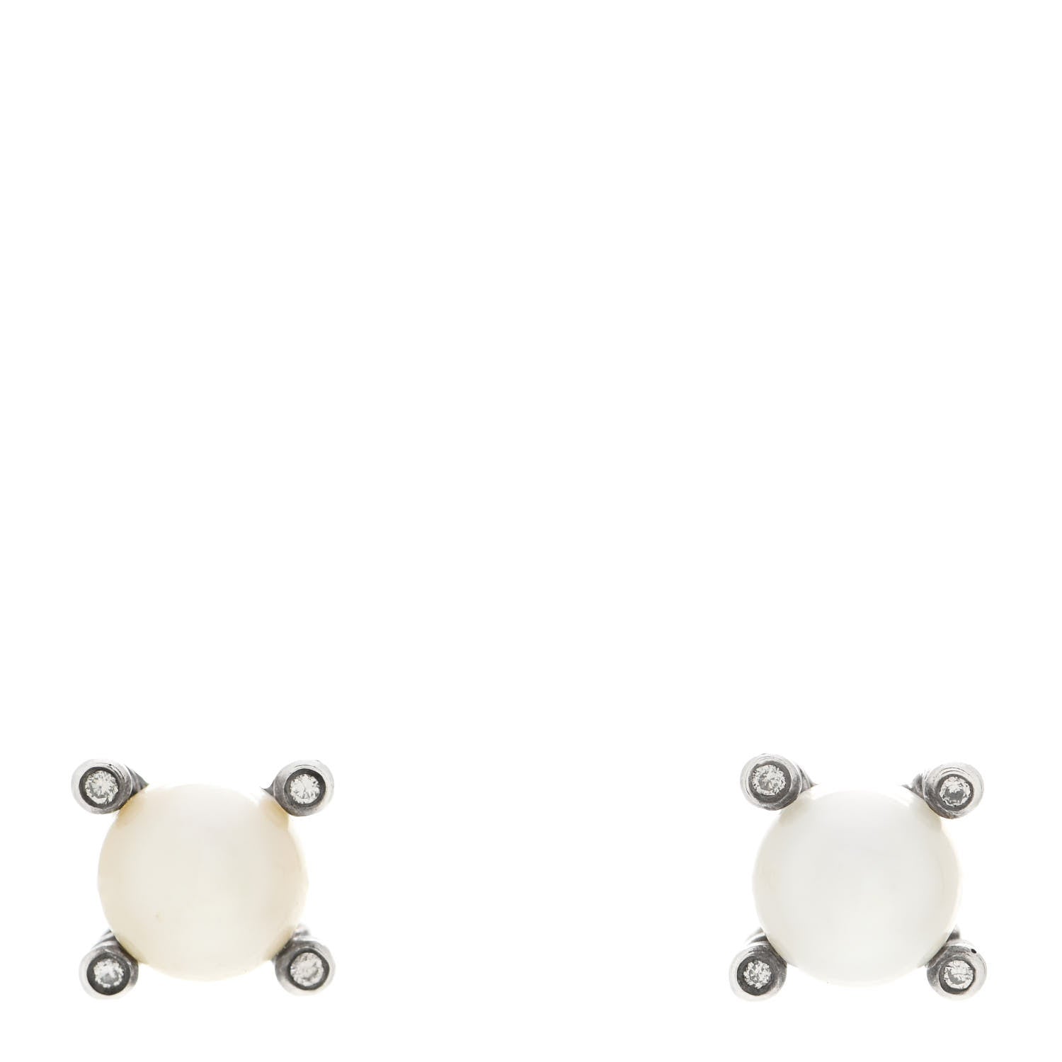 David Yurman Sterling Silver Diamond Pearl 6-6.5mm Cable Stud Earrings 1 of 7