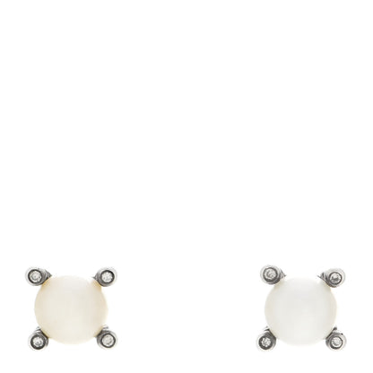 David Yurman Sterling Silver Diamond Pearl 6-6.5mm Cable Stud Earrings 1 of 7