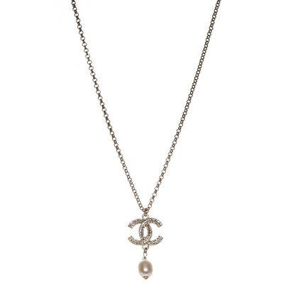 Chanel Pearl Crystal CC Drop Necklace Gold 1 of 5