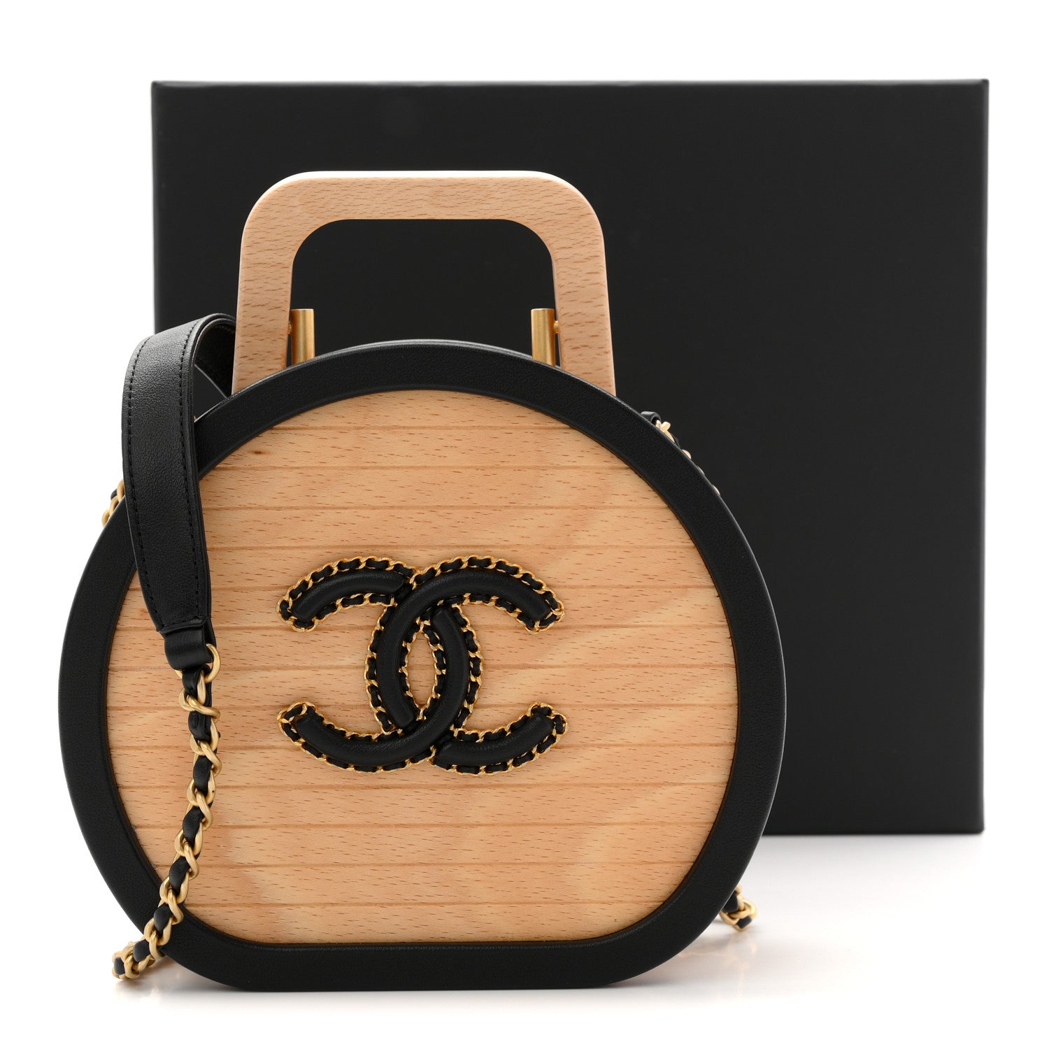 Chanel Beech Wood Lambskin Round CC Vanity Case Black 12 of 12