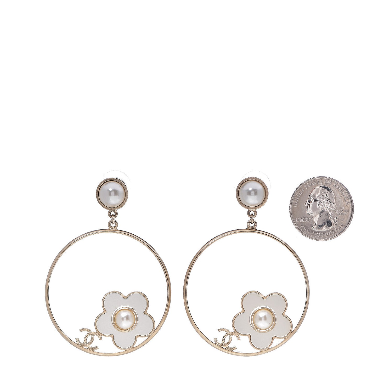 Pearl CC Camellia Hoop Earrings Gold