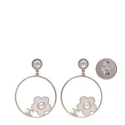 Chanel Pearl CC Camellia Hoop Earrings Gold 2 of 4