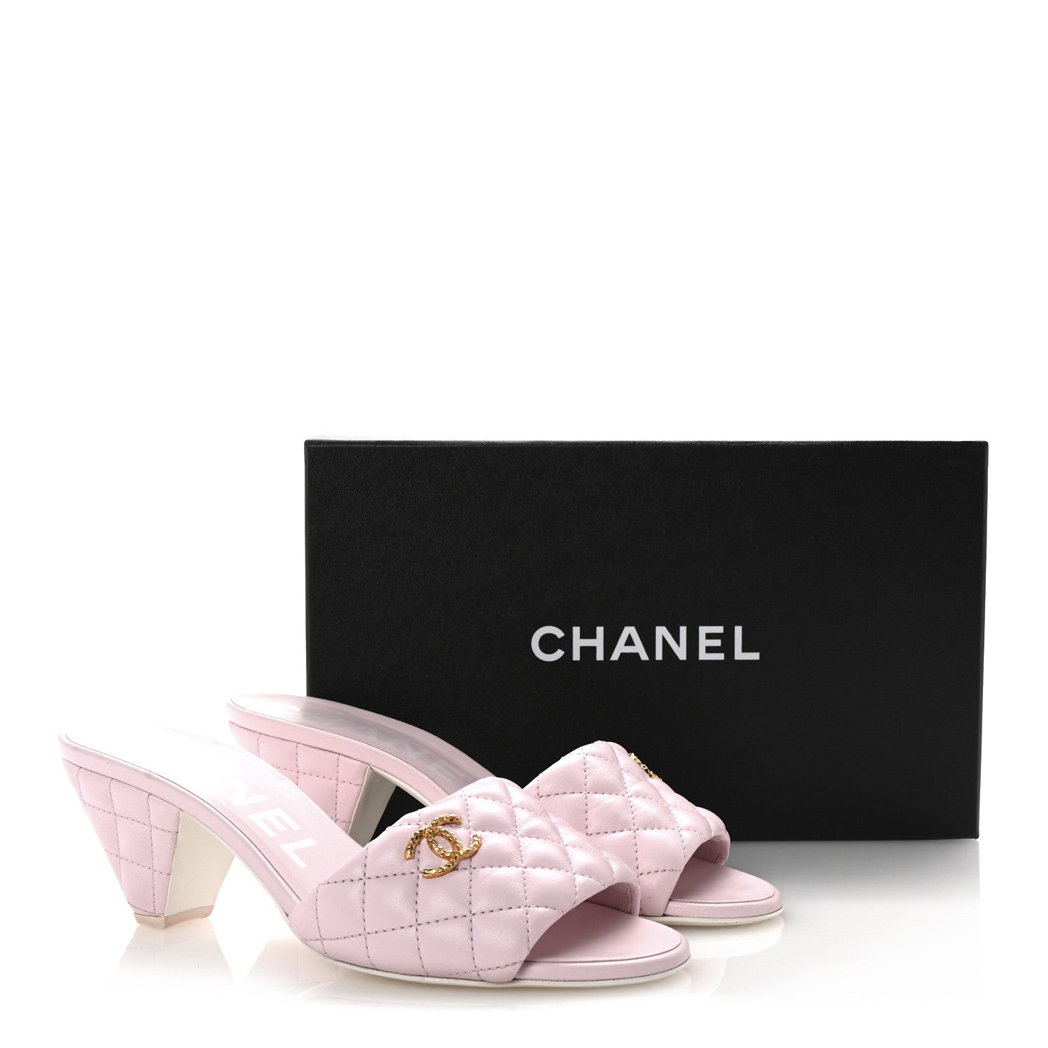 Chanel Lambskin Quilted Textured CC Mules 39.5 Light Pink 10 of 10