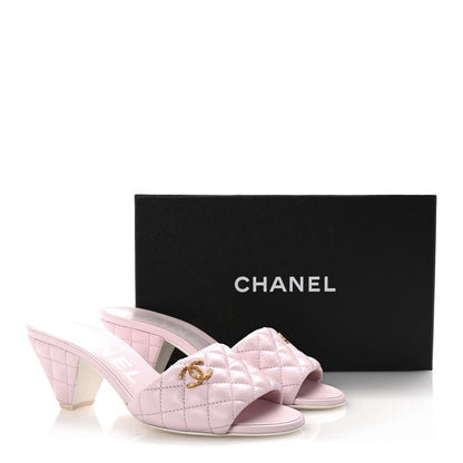 Chanel Lambskin Quilted Textured CC Mules 39.5 Light Pink 10 of 10