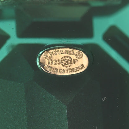 Chanel Resin Logo Drop Earrings Green Gold 4 of 5