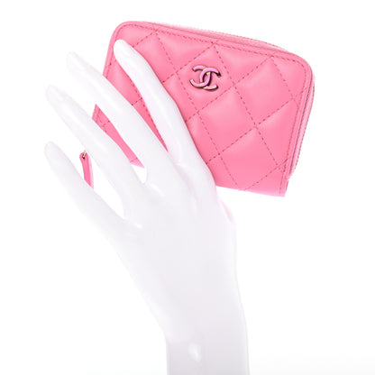 Chanel Lambskin Quilted Zip Around Coin Purse Wallet Pink Yellow 2 of 7