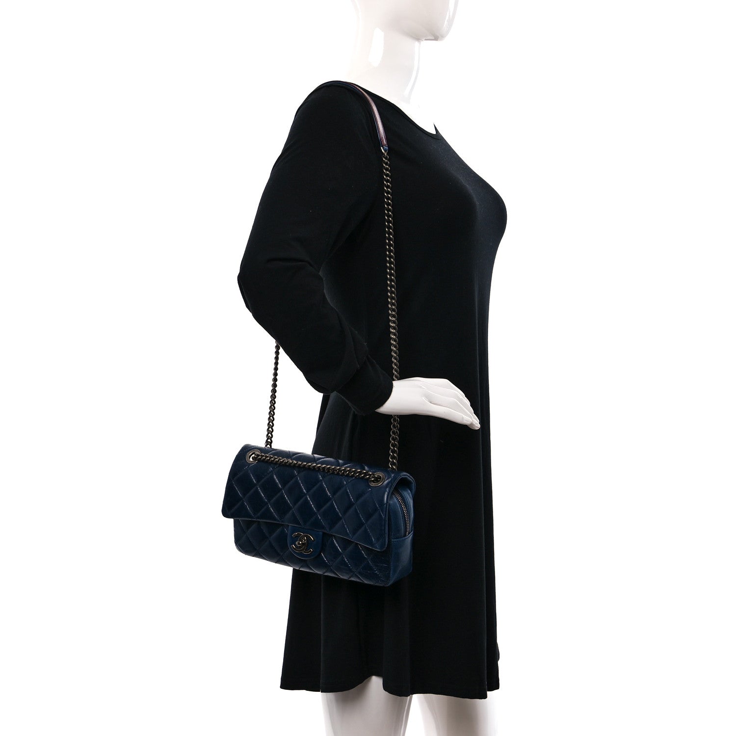 Chanel Glazed Calfskin Quilted Medium Duo Color Flap Blue 3 of 9