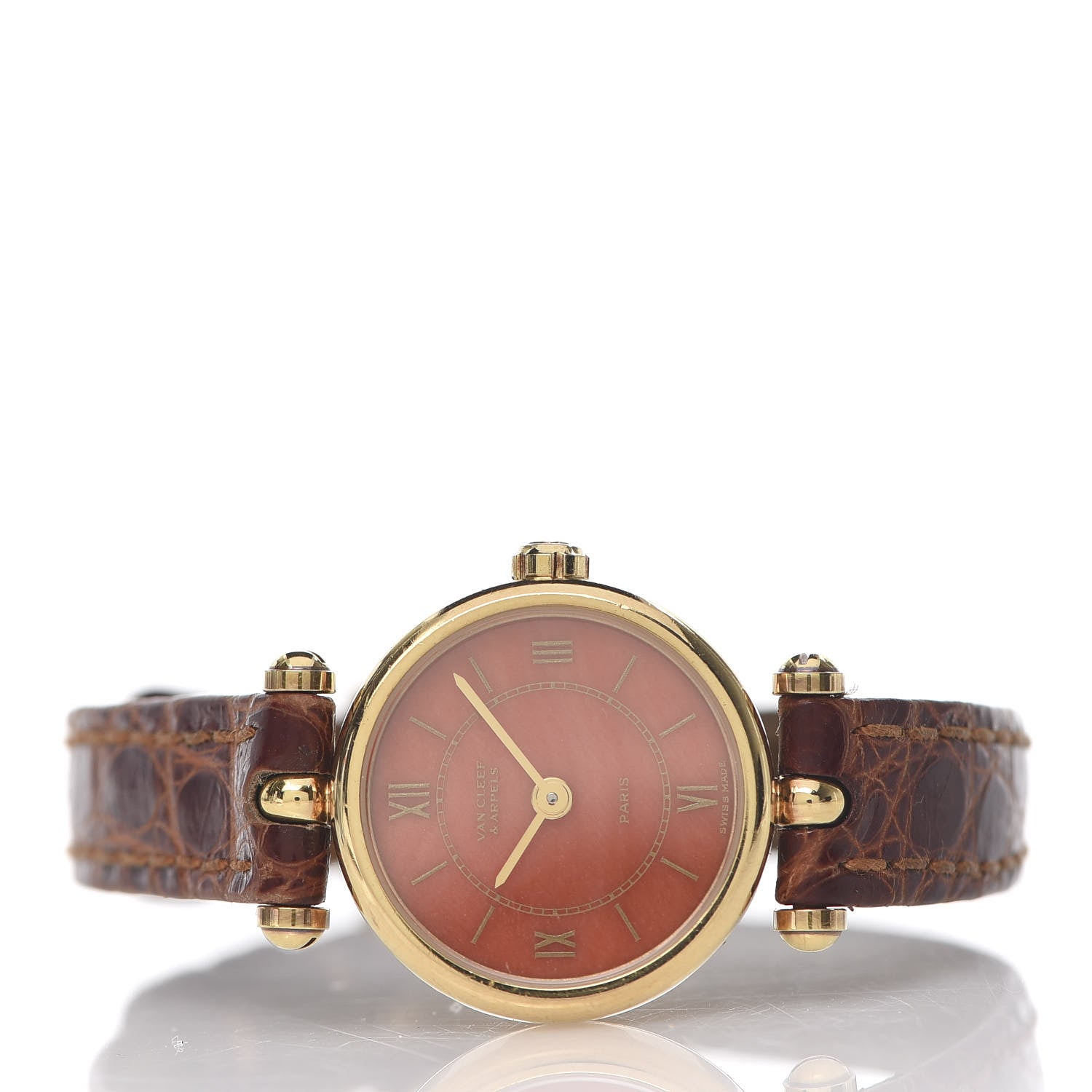 Van Cleef & Arpels 18K Yellow Gold Alligator Coral 21mm Classic Quartz Watch 3 of 7