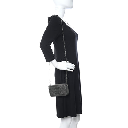 Chanel Metallic Caviar Quilted CC Filigree Clutch With Chain Dark Silver 3 of 12