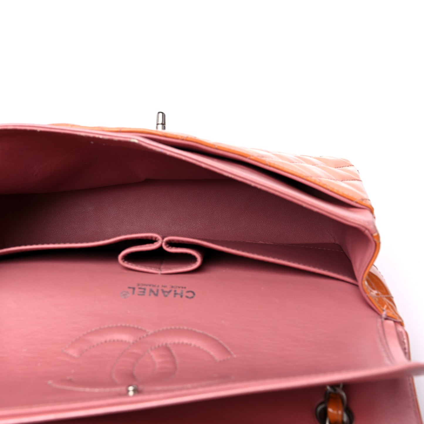 Patent Quilted Medium Double Flap Fuchsia