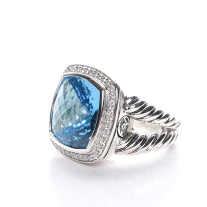 David Yurman Sterling Silver Diamond Blue Topaz 14mm Albion Ring 52 6 3 of 5