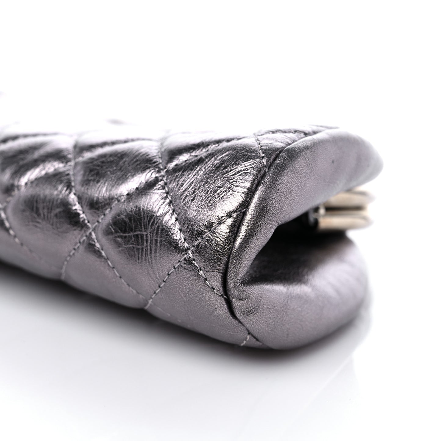 Metallic Aged Calfskin Quilted Timeless Clutch Silver