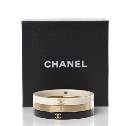 Chanel Resin Metal CC Bangle Set of 3 Black White Gold 6 of 6
