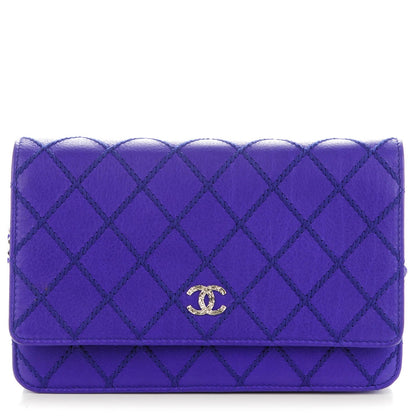Chanel Calfskin Quilted Fancy CC Wallet On Chain WOC Blue 1 of 8