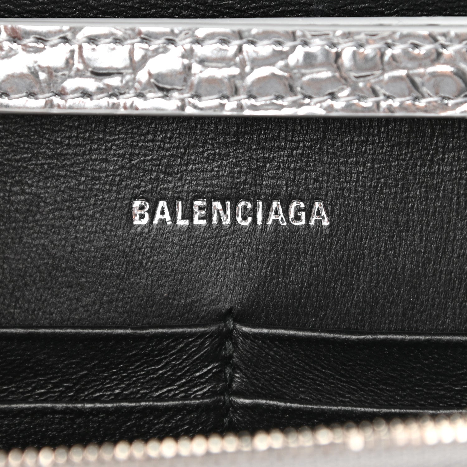 Balenciaga Metallic Calfskin Crocodile Embossed Hourglass Chain Bag Silver 6 of 11