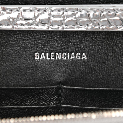 Balenciaga Metallic Calfskin Crocodile Embossed Hourglass Chain Bag Silver 6 of 11
