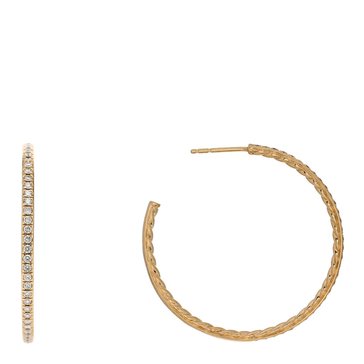 18K Yellow Gold Diamond 38mm Medium Cable Hoop Earrings