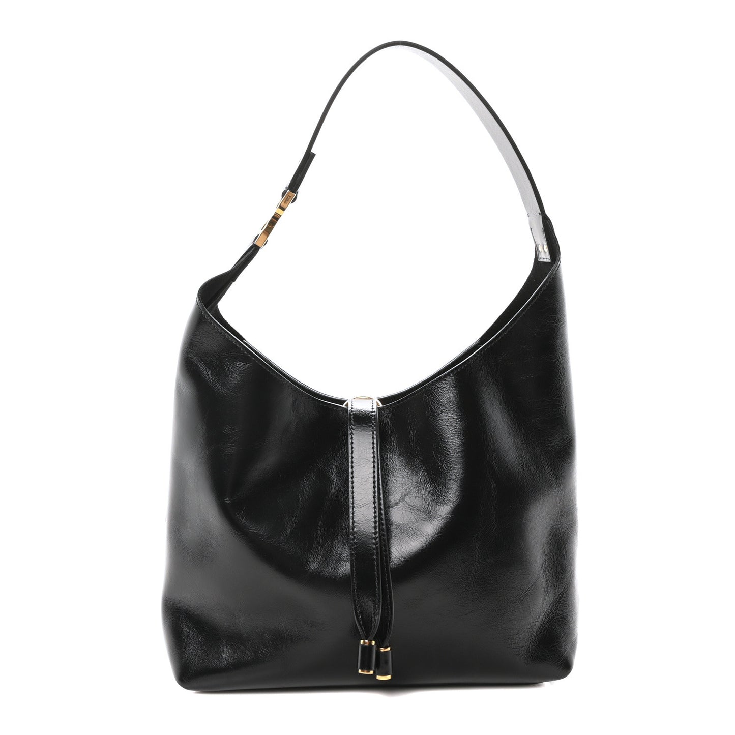 Shiny Calfskin Marcie Hobo Bag Black