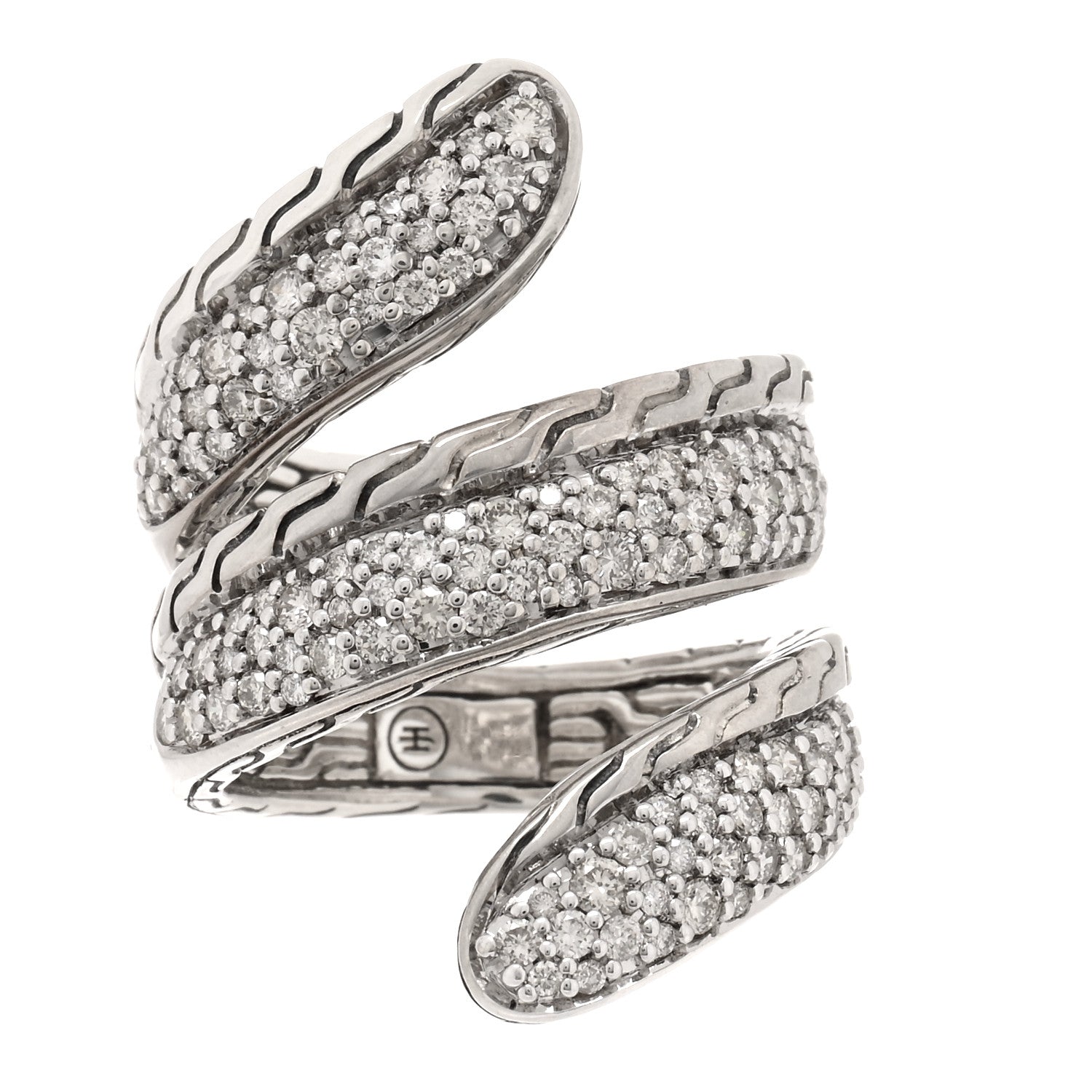 John Hardy Sterling Silver Diamond Classic Chain Pave Wrap Ring 52 6 1 of 4