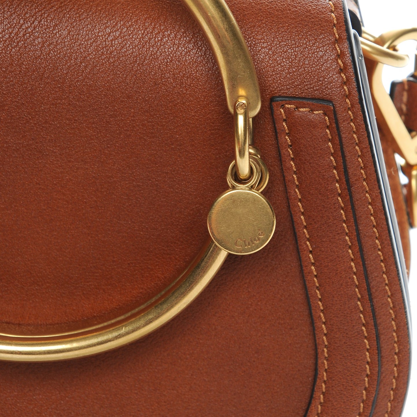 Calfskin Suede Small Nile Bracelet Bag Caramel