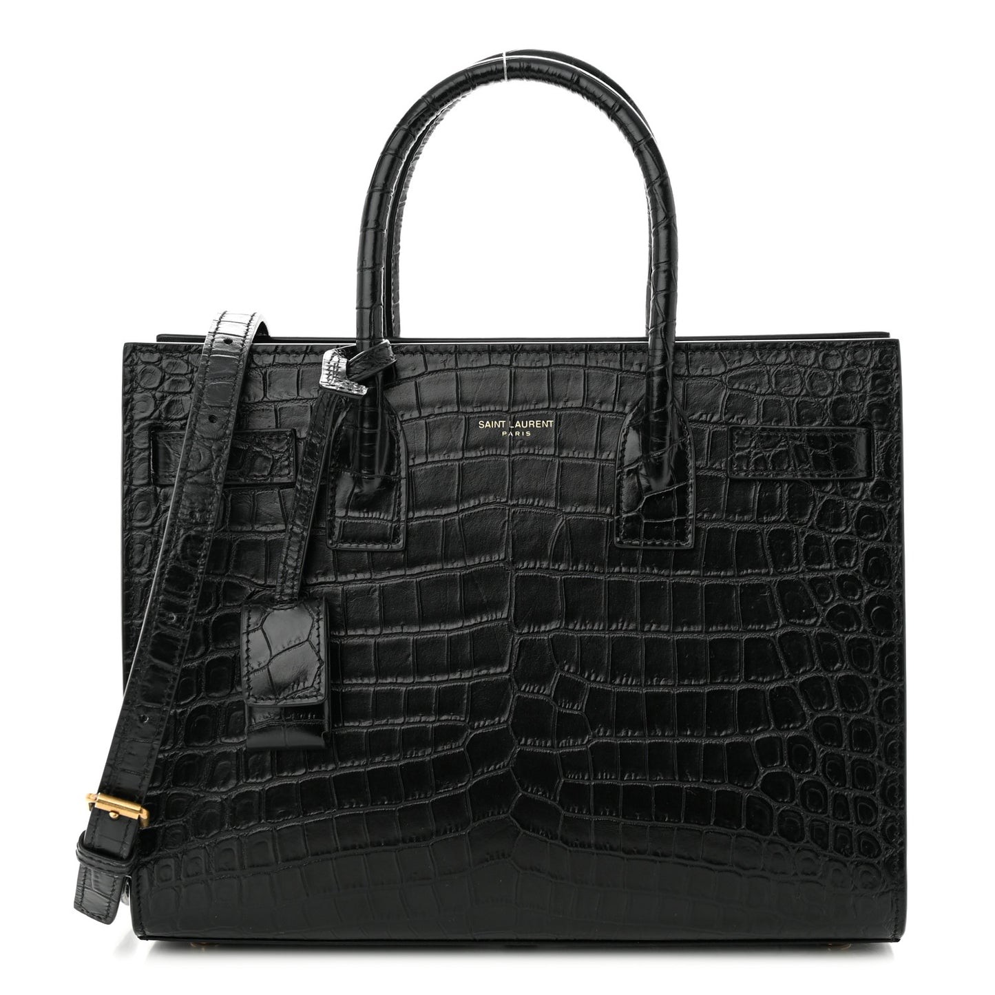 Calfskin Crocodile Embossed Baby Sac De Jour Black